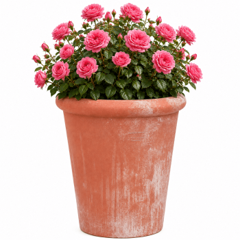Hoher Rosentopf aus Impruneta-Terracotta – frostsicher, massiv & windstabil